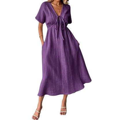 ✨Women's Summer Solid Color V-Neck Cotton Dress