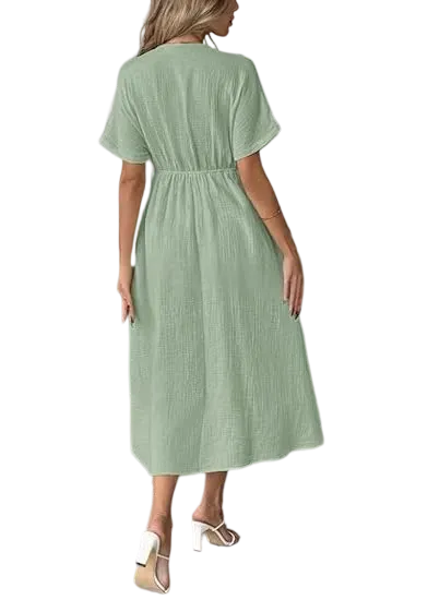 ✨Women's Summer Solid Color V-Neck Cotton Dress