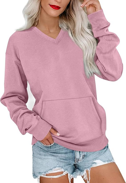 Special Sale🍂Women's V-Neck Fleece Sweatshirt – Oversized, Pocket, No Hood, Soft & Comfy