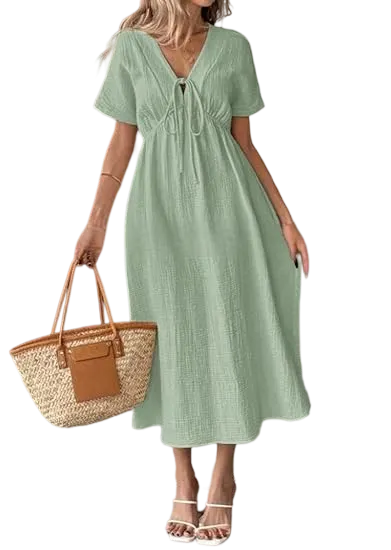 ✨Women's Summer Solid Color V-Neck Cotton Dress