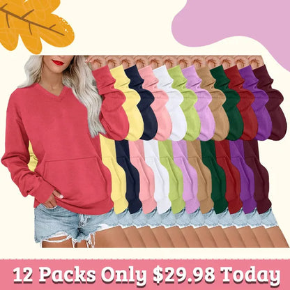 Special Sale🍂Women's V-Neck Fleece Sweatshirt – Oversized, Pocket, No Hood, Soft & Comfy