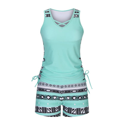 ⏰LAST DAY 90% OFF - Women's 2-Piece Tummy Control Tankini Set with Built-In Bra – Flattering Boho Swimwear with Shorts