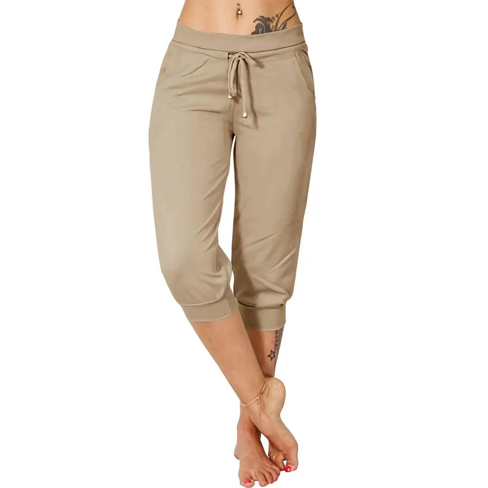 ⚡Final Clearance🔥[XS-4XL]Women's Plain Drawstring Waist Capris Pants