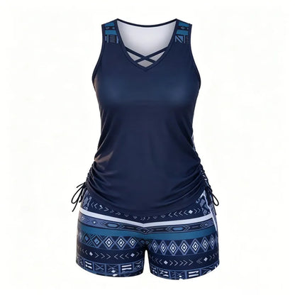 ⏰LAST DAY 90% OFF - Women's 2-Piece Tummy Control Tankini Set with Built-In Bra – Flattering Boho Swimwear with Shorts