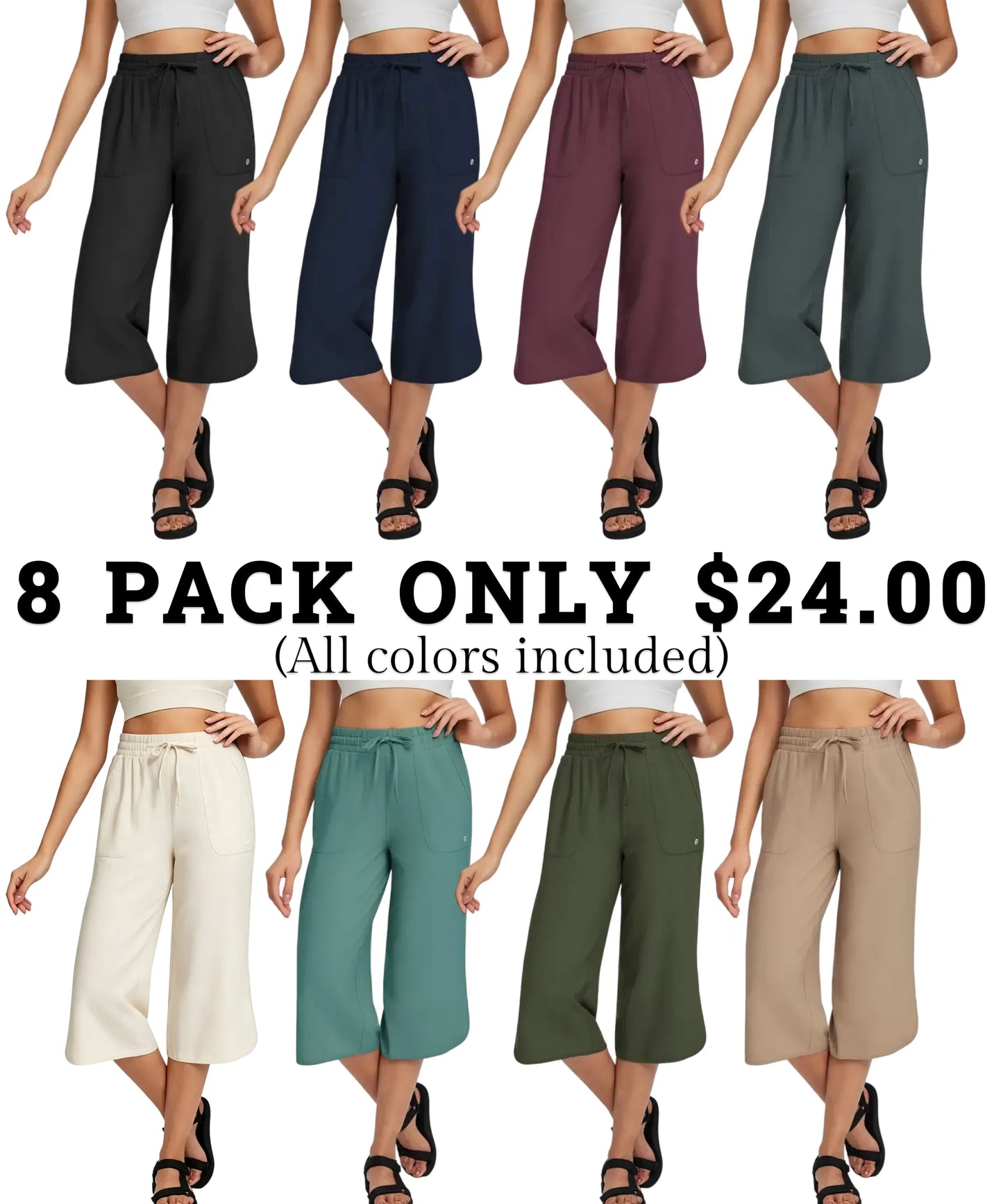 Women's Capri Pants 20" Wide Leg Athletic Yoga Capris with Pockets