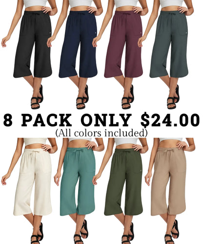 Women's Capri Pants 20" Wide Leg Athletic Yoga Capris with Pockets