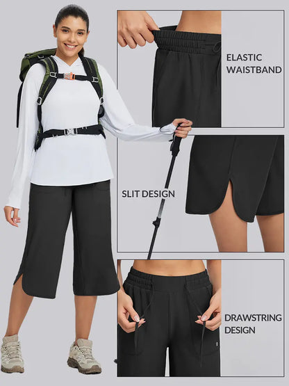 Women's Capri Pants 20" Wide Leg Athletic Yoga Capris with Pockets