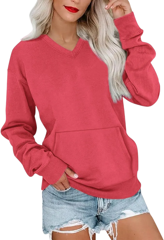 Special Sale🍂Women's V-Neck Fleece Sweatshirt – Oversized, Pocket, No Hood, Soft & Comfy