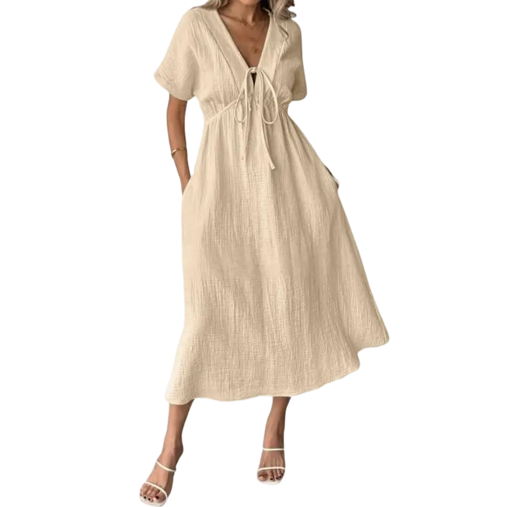 ✨Women's Summer Solid Color V-Neck Cotton Dress