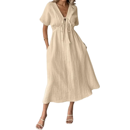 ✨Women's Summer Solid Color V-Neck Cotton Dress